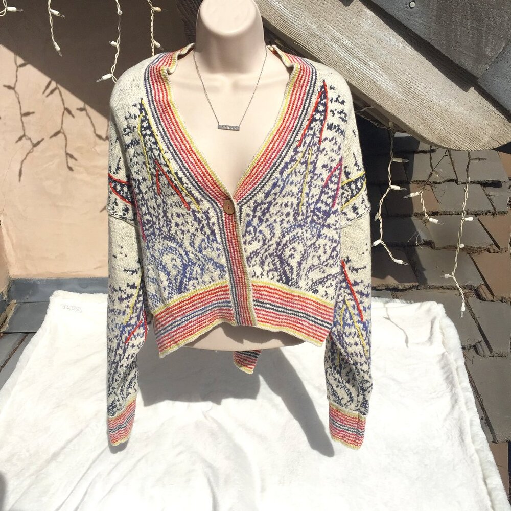 💛NWT CUTE! Anthropologie Pilcro Crop Alpine Knit Ivory Button Cardigan Sweater